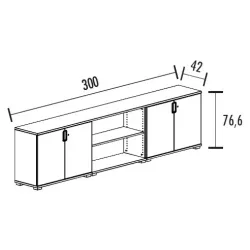 Arm. 4 portes + 4 étagères + bibliothèque (L : 300 cm x P : 42 cm x H : 76,60 cm) So Laroya