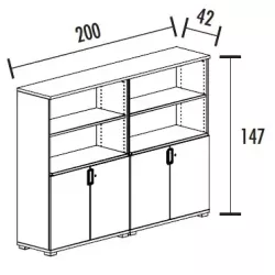 Arm. 4 portes 2 étagères +  2 bibli. 4 étag. (L : 200 cm x P : 42 cm x h : 147 cm) So Laroya