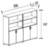 Arm. 4 portes 2 étagères +  2 bibli. 4 étag. (L : 200 cm x P : 42 cm x h : 147 cm) So Laroya