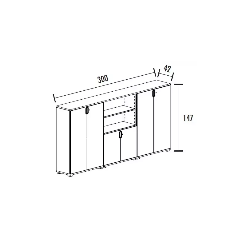 Armoire 6 portes 7 étagères + bibili. 2 étagères (L : 300 cm x P : 42 cm x H : 147 cm) So Laroya