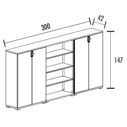 Armoire 4 portes 2 étagères + bibli. 4 étagères (L : 300 cm x P : 42 cm x H : 147 cm) So Laroya
