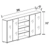 Arm. 4 portes verre 6 étag. + bibli. 3 étag. (L : 300 cm x P : 42 cm x H : 147 cm) So Laroya