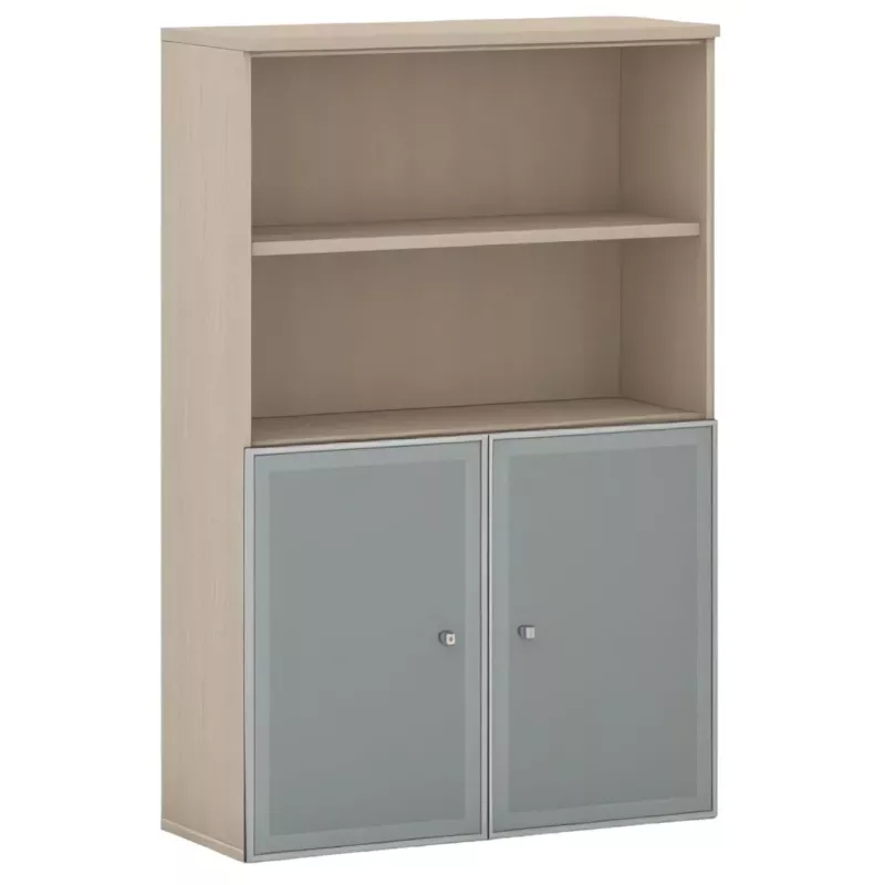 Armoire combiné portes en verre avec serrure sur cadre alu - 2 étagères - hauteur 158 cm So Madrid