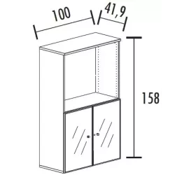 Armoire combiné portes en verre avec serrure sur cadre alu - 2 étagères - hauteur 158 cm So Madrid