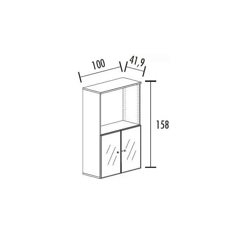 Armoire combiné portes en verre avec serrure sur cadre alu - 2 étagères - hauteur 158 cm So Madrid