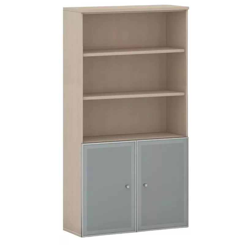 Armoire combiné portes en verre avec serrure sur cadre alu - 3 étagères - hauteur 196 cm So Madrid