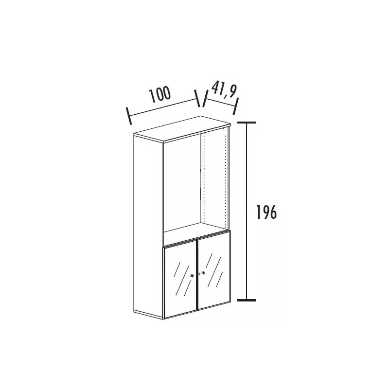 Armoire combiné portes en verre avec serrure sur cadre alu - 3 étagères - hauteur 196 cm So Madrid