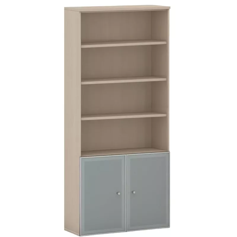 Armoire combiné portes en verre avec serrure sur cadre alu - 4 étagères -  hauteur 235 cm So Madrid