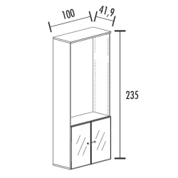 Armoire combiné portes en verre avec serrure sur cadre alu - 4 étagères -  hauteur 235 cm So Madrid