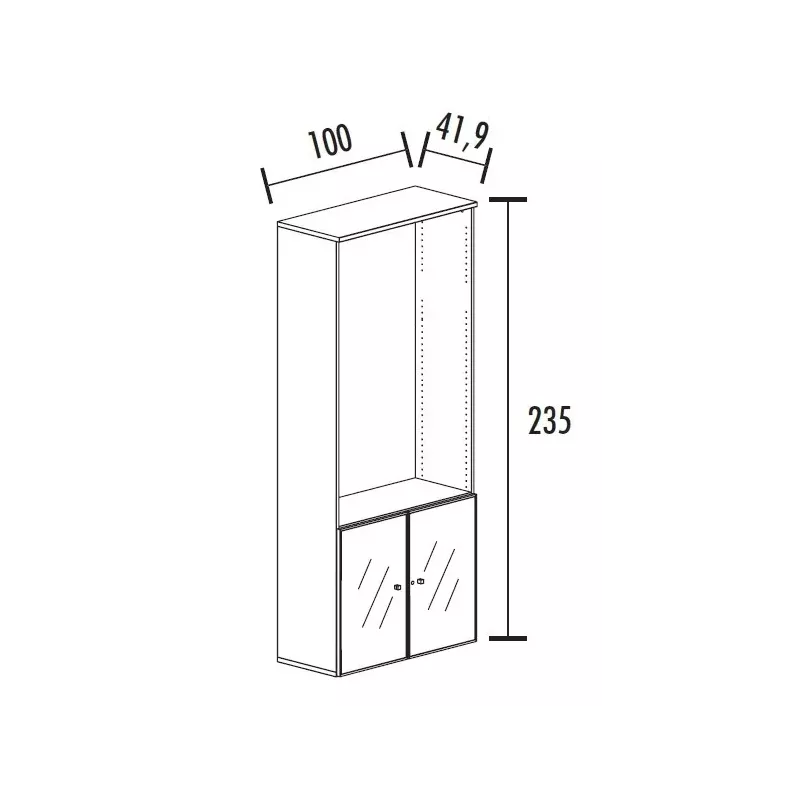 Armoire combiné portes en verre avec serrure sur cadre alu - 4 étagères -  hauteur 235 cm So Madrid