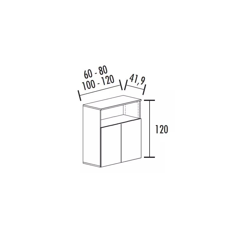 Armoire bibliothèque avec 2 portes poussoir - 1 étagère hauteur 120 cm (4 largeurs au choix) So Madrid