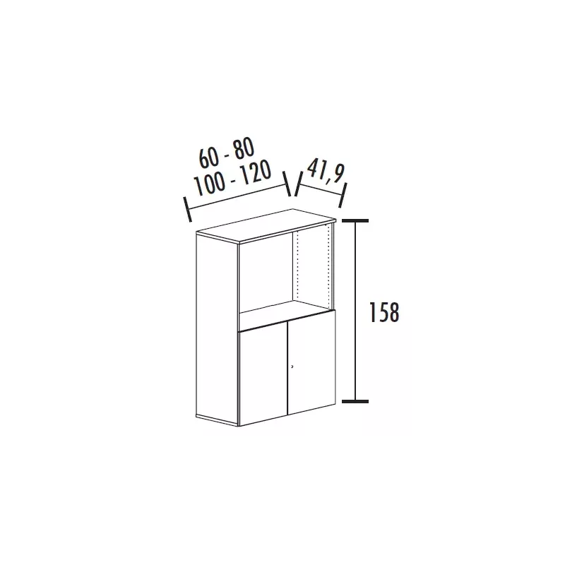 Armoire bibliothèque avec 2 portes poussoir - 2 étagères - hauteur 158 cm (4 largeurs au choix) So Madrid