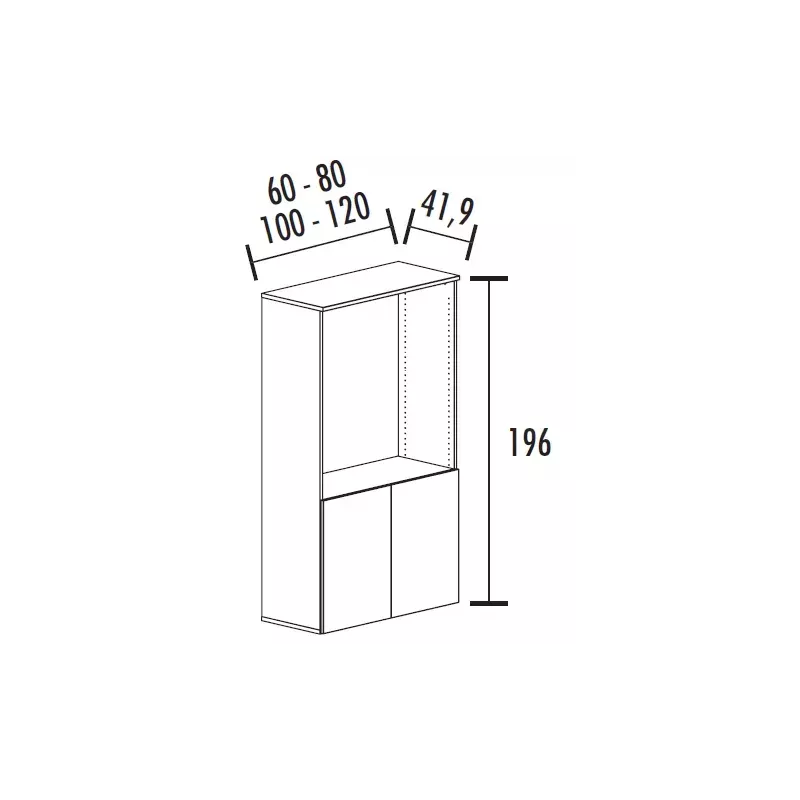 Armoire bibliothèque avec 2 portes poussoir - 3 étagères - hauteur 196 cm (4 largeurs au choix) So Madrid