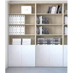 Armoire bibliothèque avec 2 portes poussoir - 4 étagères - hauteur 235 cm (4 largeurs au choix) So Madrid