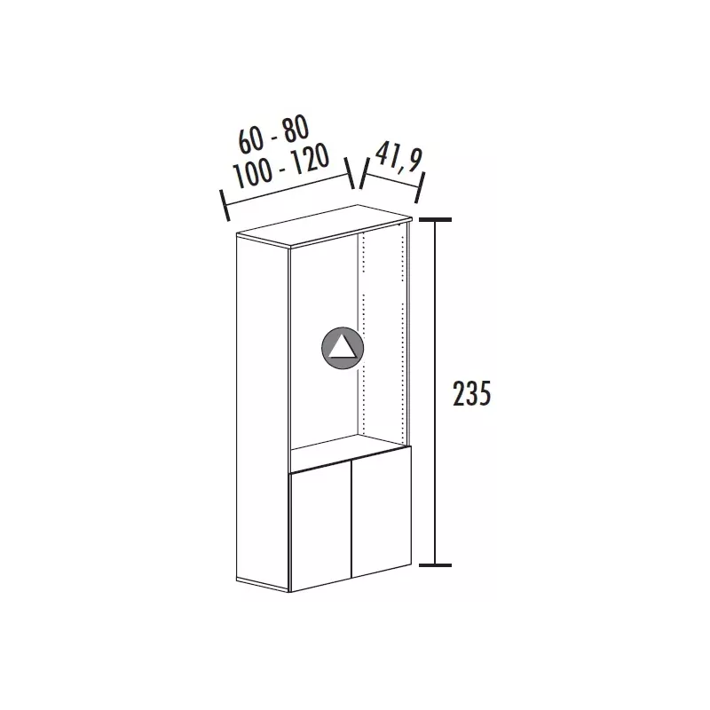 Armoire bibliothèque avec 2 portes poussoir - 4 étagères - hauteur 235 cm (4 largeurs au choix) So Madrid