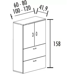 Armoire de rangement 2 portes ouverture 110° et 270° - 2 tiroirs dossiers suspendus - haut. 158 cm So Madrid