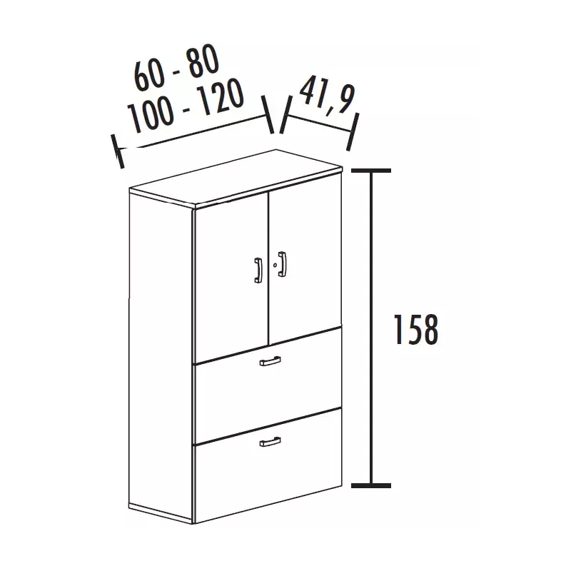 Armoire de rangement 2 portes ouverture 110° et 270° - 2 tiroirs dossiers suspendus - haut. 158 cm So Madrid