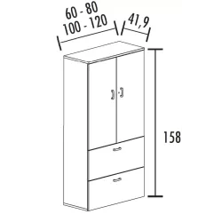 Armoire de rangement 2 portes ouverture 110° et 270° - 2 tiroirs dossiers suspendus - haut. 196 cm So Madrid