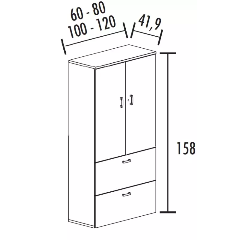 Armoire de rangement 2 portes ouverture 110° et 270° - 2 tiroirs dossiers suspendus - haut. 196 cm So Madrid