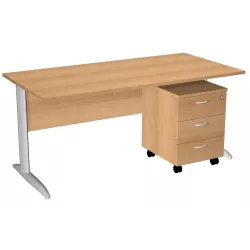 Bureau droit pied métallique en "L" avec rangement caisson sur roulettes So Presto