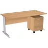 Bureau droit pied métallique en "L" avec rangement caisson sur roulettes So Presto