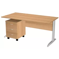 Bureau droit pied métallique en "L" avec rangement caisson sur roulettes So Presto