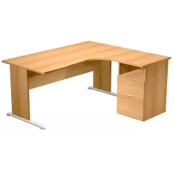 Bureau d'angle 160 x 80/100 cm compact pied panneau en "L" et caisson hauteur bureau So Presto