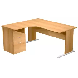 Bureau d'angle 160 x 80/100 cm compact pied panneau en "L" et caisson hauteur bureau So Presto