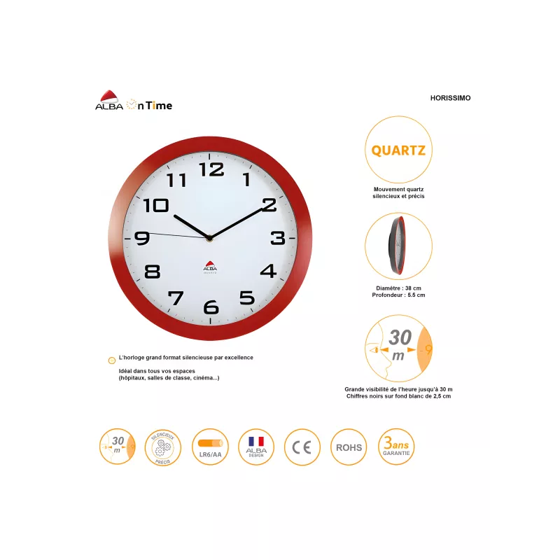 Horloge murale silencieuse couleur rouge