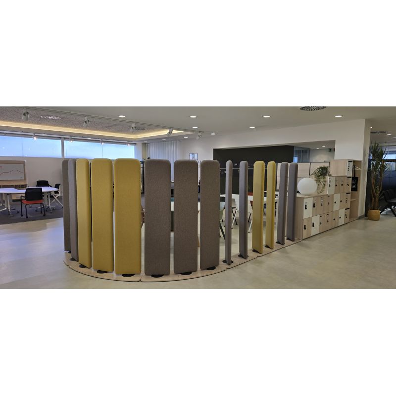 Cloison 3 panneaux acoustiques verticaux rotatifs sur base arrondie So Requena