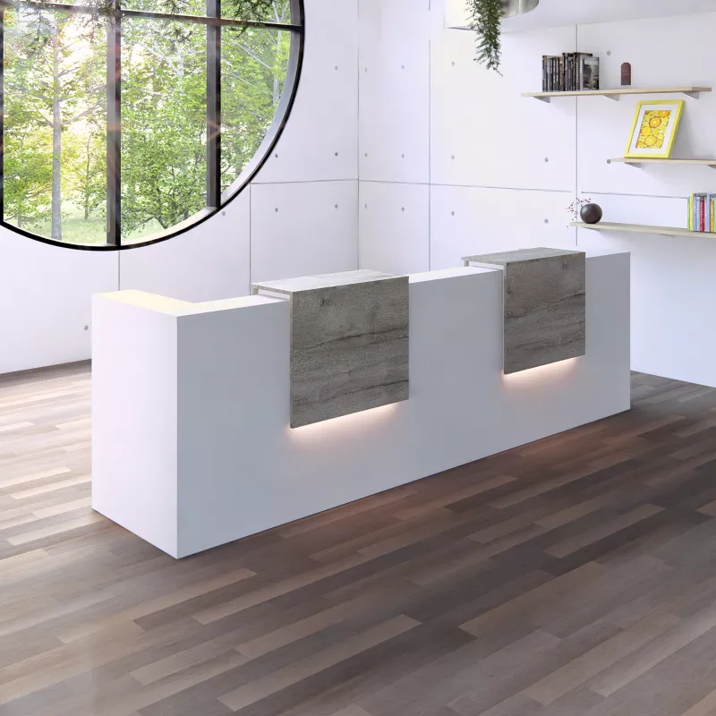 Banque d'accueil – 364 cm – 2 réhausses 80 cm – éclairage LED – So Ragol