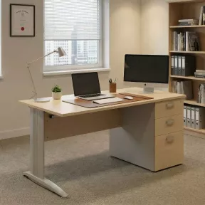 Bureau individuel sur caisson, avec passe-câbles - So Enix