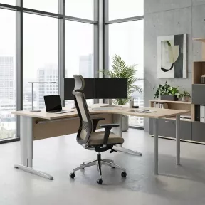 Bureau compact - Réglable avec goulotte passe-câbles