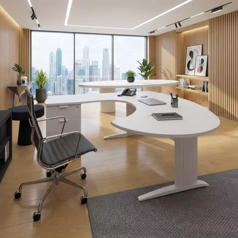 Bureau d'angle compact, avec forme & caisson hauteur - So Enix