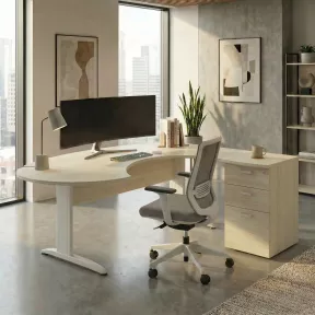 Bureau d'angle compact piètement métal avec caisson hauteur bureau So Borox