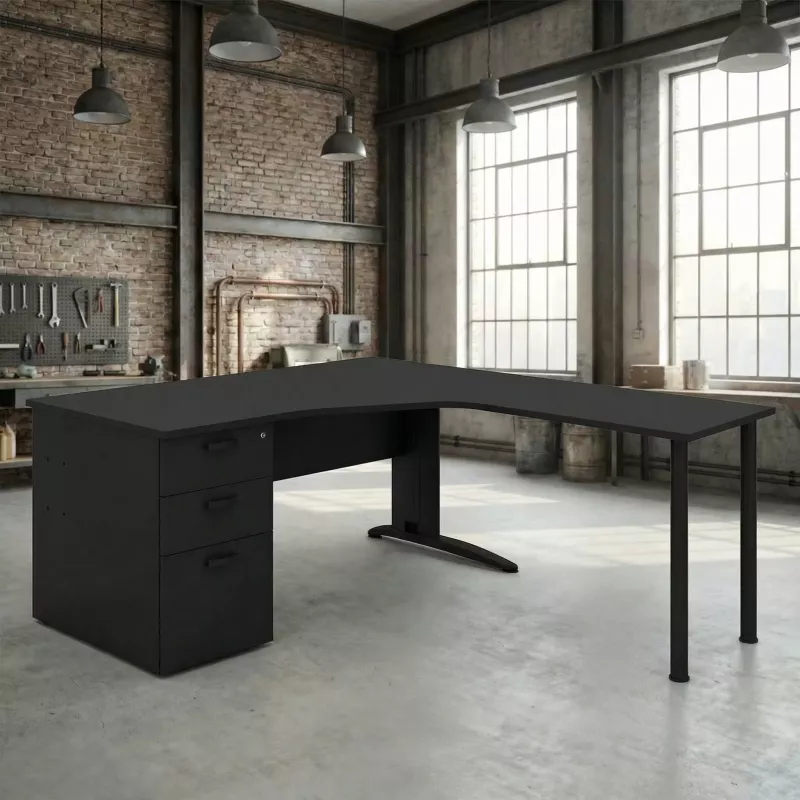 Bureau d'angle compact, avec caisson porteur bureau - So Enix