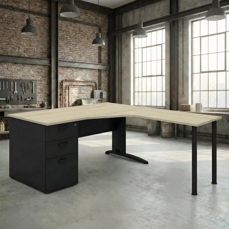 Bureau d'angle compact, avec caisson porteur bureau - So Enix
