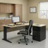 Bureau d'angle compact angle arrondis - caisson hauteur bureau et passe-câbles So Enix
