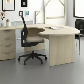 Bureau d'angle compact forme ARC pied panneau avec caisson hauteur bureau So Vigo