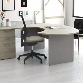 Bureau individuel compact forme ARC - Avec caisson hauteur