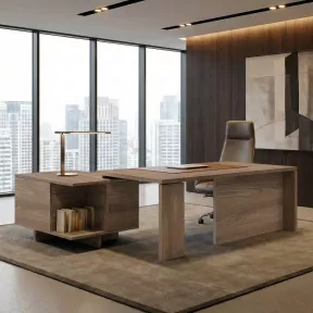 Bureau Exécutif design italien et meuble de service 2 caissons 3 tiroirs - 2 modules ouverts So Terra