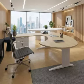Bureau d'angle forme ARC compact avec caisson hauteur bureau So Enix