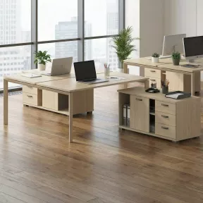 Bench vis-à-vis 2 postes - Piètement ouvert, 2 crédences