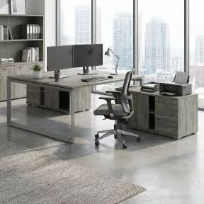 Bench vis-à-vis 2 postes piètement fermé sur 2 crédences So Martos