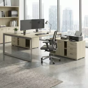 Bench vis-à-vis 2 postes - Piètement fermé, 2 crédences