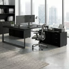 Bench vis-à-vis 2 postes - Piètement fermé, 2 crédences