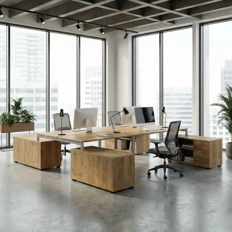 Bureau bench vis-à-vis sur crédence, 4 postes - So Sierro