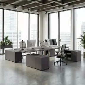 Bureau bench vis-à-vis sur crédence, 4 postes - So Sierro