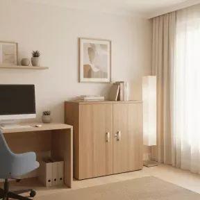 Armoire mélaminé hauteur 81 cm avec étagères.