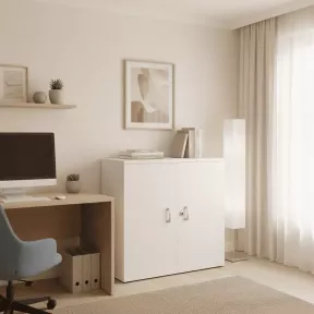 Armoire mélaminé hauteur 81 cm avec étagères.